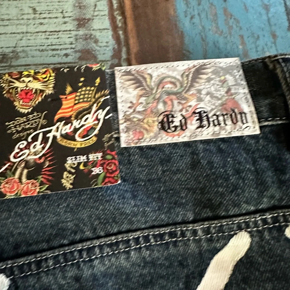 Ed Hardy Black Slim Jeans with Colorful Skull Embroidery